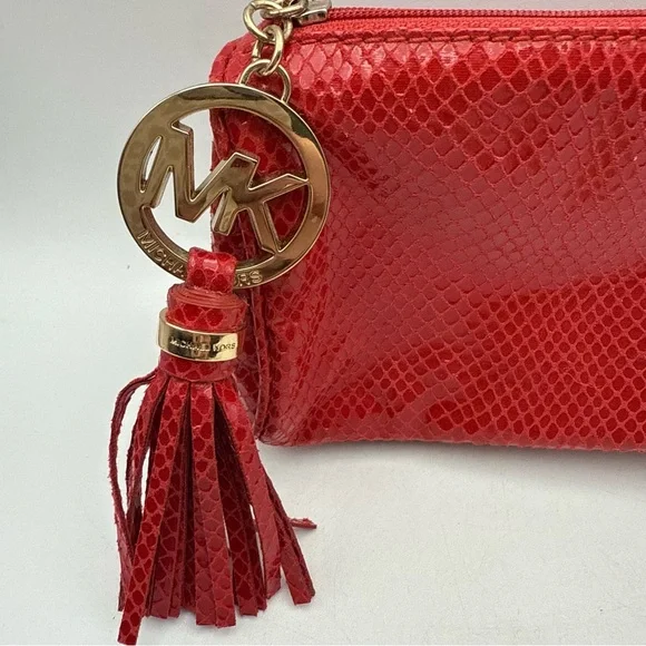 Michael Kors Red Snakeskin Estée Lauder Cosmetic Case MK Pull Limited Edition - Picture 2 of 10